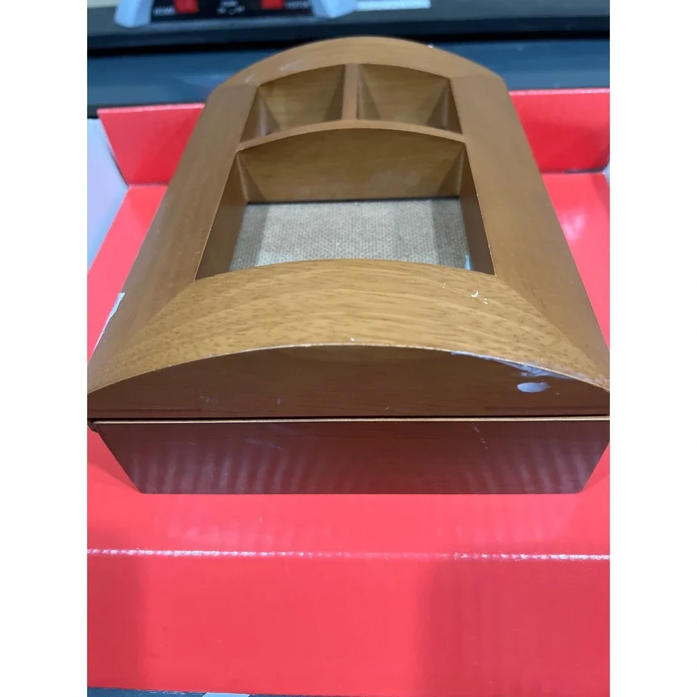 Wooden Collage Picture Frame Valet Box Curved Lid 3-Photo Storage Keepsake Case